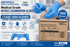 MSRP $160 1 Case (1000 gloves) NEW Northfield Medical Manufacturing Medical Grade Fully Textured Thicker Construction Blue Nitrile Examination Gloves - Size Small - Latex-Free Powder Free