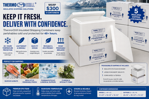 MSRP $300 5 NEW ThermoChill Insulated XL Shipping Containers, Heavy-Duty EPS Foam Coolers &amp Corrugated Outer Shipping Boxes, Ship Food, Meal Kits, Seafood, MedicalPharmaceutical Products, Reusable Perishable Shippers Keep Contents Cold 48 Hours
