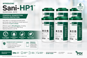 NEW case of 695ct, Extra Large Sani-HP1 Germicidal Wipes, REF P83184. Rapid 1-minute kill time on 50 pathogens. Safe, bleach-free hydrogen peroxide formula with no PPE required. Extra-large 7.5x15 size for superior coverage.