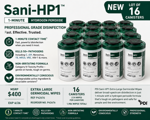 MSRP $400 NEW 16 Canisters&nbspPDI Sani-HP1 Extra Large Germicidal Wipes 1-Minute Hydrogen Peroxide Disinfectant, Kills 50 Pathogens Including C. diff &amp Norovirus, Professional Medical Grade Surface Disinfection EXP 626&nbsp