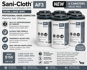 MSRP $150 NEW Lot of 6 PDI Sani-Cloth AF3 Extra Large Germicidal Wipes Alcohol-Free Professional Surface Disinfectant, Kills 45 Microorganisms in 3 Minutes, Fragrance &amp Bleach-Free, Safe for Sensitive Equipment &amp High-Traffic Areas EXP 228