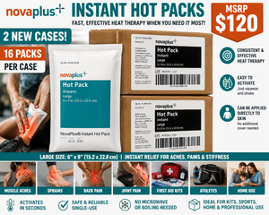 MSRP $120 2 NEW Cases Novaplus Instant Hot Packs 16 PacksCase Large 6x9 Instant Heat Therapy Wraps, Squeeze &amp Shake Activation, No Microwave Needed, Can be applied directly to skin&nbspIdeal For SportsFirst AidHome Pain Relief Kits&nbsp