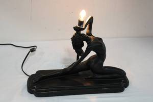 Figurine Table Lamp - Silhouette Female Figure Holding Light Bulb