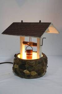 Handmade Stone Lantern Lamp With Mini Roofed House On Rock Base