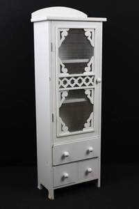 White Dollhouse Display Cabinet with Mesh Front and Lattice Panels