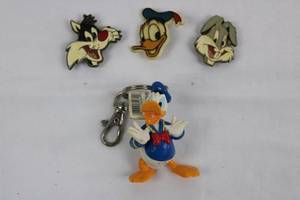 Disney Donald Duck Enamel Pins - 3 Character-Head Pins and Donald Duck Figure Keychain