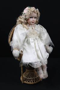 Porcelain Doll 15-Inch with Floral Crown and Beaded Bodice