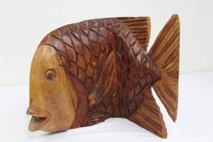 Hand-Carved Wooden Fish Sculpture - Rustic Folk Art, About 11 Inches Long
