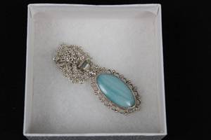 Oval Blue Cabochon Pendant Necklace - .925 Sterling Silver