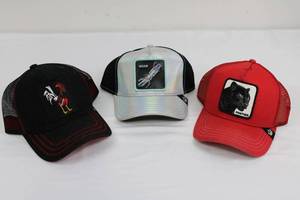 Goorin Bros. Trucker Caps - Panther Patch, Rooster Patch & Weird Rocket Patch (Lot of 3)