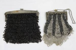 Vintage Beaded Evening Handbags With Engraved Metal Frames & Chains (Lot of 2)