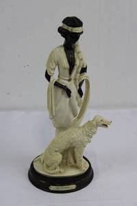 La Verona Collection Woman with Dog Figurine - Ivory Dress on Black Base