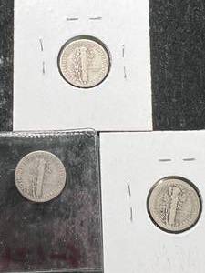 3 US MERCURY DIMES 1927P-D-S