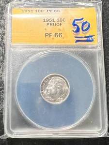 1951 US PROOF ROOSEVELT DIME ANACS PF66
