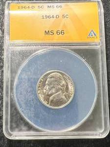 1964-D US JEFFERSON NICKEL ANACS MS66