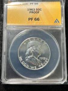 1963 US PROOF FRANKLIN HALF DOLLAR ANACS PF66