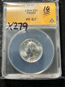1964 US PROOF WASHINGTON QUARTER ANACS PF67