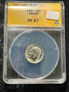 1957 US PROOF ROOSEVELT DIME ANACS PF67