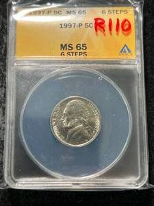 1997 JEFFERSON NICKEL ANACS MS65 5 STEPS