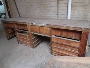 MASSIVE HEAVY ANTIQUE BENCH WITH DRAWERS