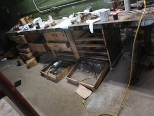 HUGE AND HEAVY ANTIQUE WORK BENCH
