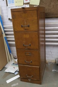 ANTIQUE 4 DRAWER WOODEN FILE CABINET