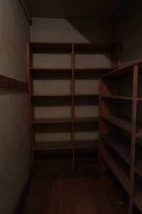 ANTIQUE WOOD  FLOOR  TRIM  SHELVING (ROOM TOP OF STAIRS.