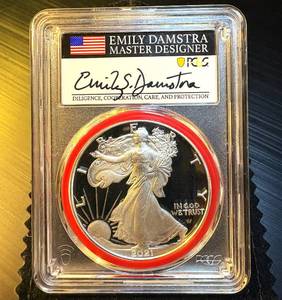 Damstra Hand Signed Mint Designer Series 2021-S Silver Eagle T2, PCGS PR70 DCAM, 1 of 200