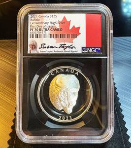 Extraordinary High Relief 2021 Canada 1oz .9999 Buffalo, Hand Signed, NGC PF 70 Ultra Cam 1 of 672