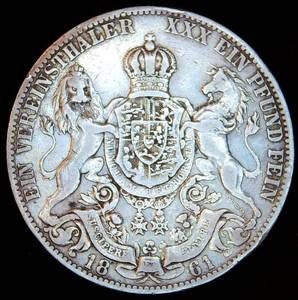 1861-B Kingdom of Hannover Silver 1 Vereinsthaler, VF, Unaltered Surfaces