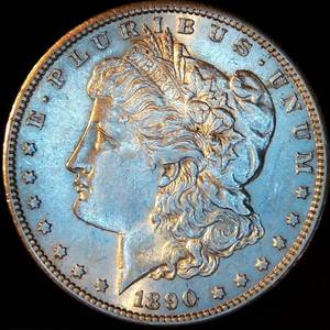 AU 1890-S Morgan Silver Dollar, Muted Original Luster, details