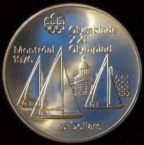 Uncirculated 1973 Canada $5 Sterling Silver $5 Montreal Olympics Kingston Sailboats