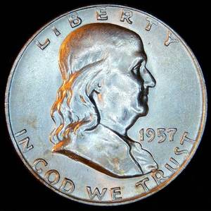 AUBU 1957-D Franklin Half Dollar, Muted Original Luster