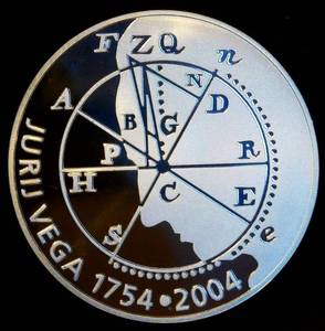 Scarce, Gem Proof 2004 Slovenia Silver 5000 Tolarjev, Jurij Vega 250th Anniv, 1,500 Mintage
