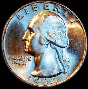 High Grade Uncirculated 1964 Washington Quarter, Blazing Original Luster