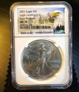 2021 T2 Silver Eagle, Early Releases, NGC MS 70, Mint Fresh