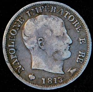 1813-M Napoleonic Kingdom (Italian States) Silver 5 Soldi, VF, Unaltered Surfaces