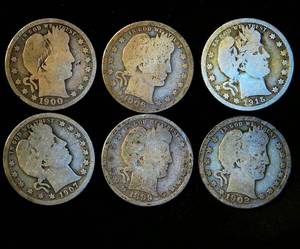 (6) Circulated Barber Quarters