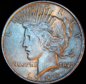 AU 1924-P Silver Peace Dollar, Unaltered Surfaces
