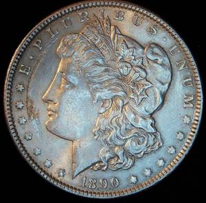 AU 1890-P Morgan Silver Dollar, details