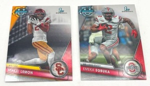 Lot of 2 Football Cards including 2023 Bowman Chrome University Emeka Egbuka 1st Bowman and 2023 Bowman Chrome University 1st Bowman Makai Lemon (NM-MT)
