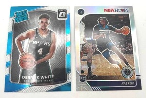 Lot of 2 Basketball Cards including 2019-20 Panini Hoops Naz Reid Rookie Card and 2017-18 Panini Donruss Optic Derrick White Rated Rookie Card (NM-MT)