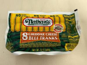 UP. 3x 8ct Nathans Cheddar Cheese Beef Franks
