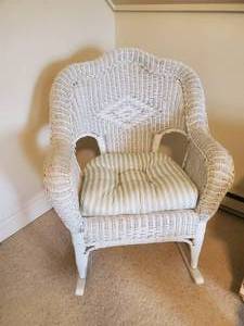 Vintage White Whicker Rocking Chair in Solid Condition
