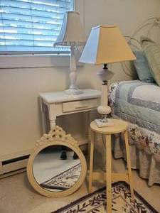 Nice Lot Antique Mirror Bedroom Side Table Lamps and more