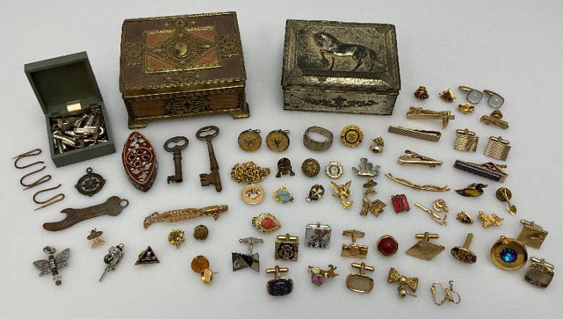 Misc. Vintage Trinket Boxes, Pins, Keys And More