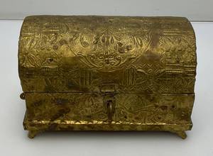 Miniature Vintage Embossed Brass Chest 5 x 5 x 7 34