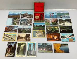 1960s Japan Postcards And Vintage Oriental Soapstone (DAVID) Stamp  Set In Original Box