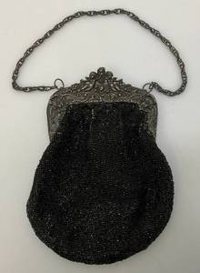 Antique Beaded Evening Clutch Purse With Ornate Cherub Hardware And Coin Purse 7 12 x 9 & 2 12 x 3