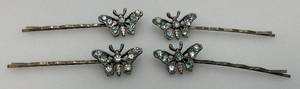 Vintage Blue Rhinestone Butterflies Hair pin Set Of Four